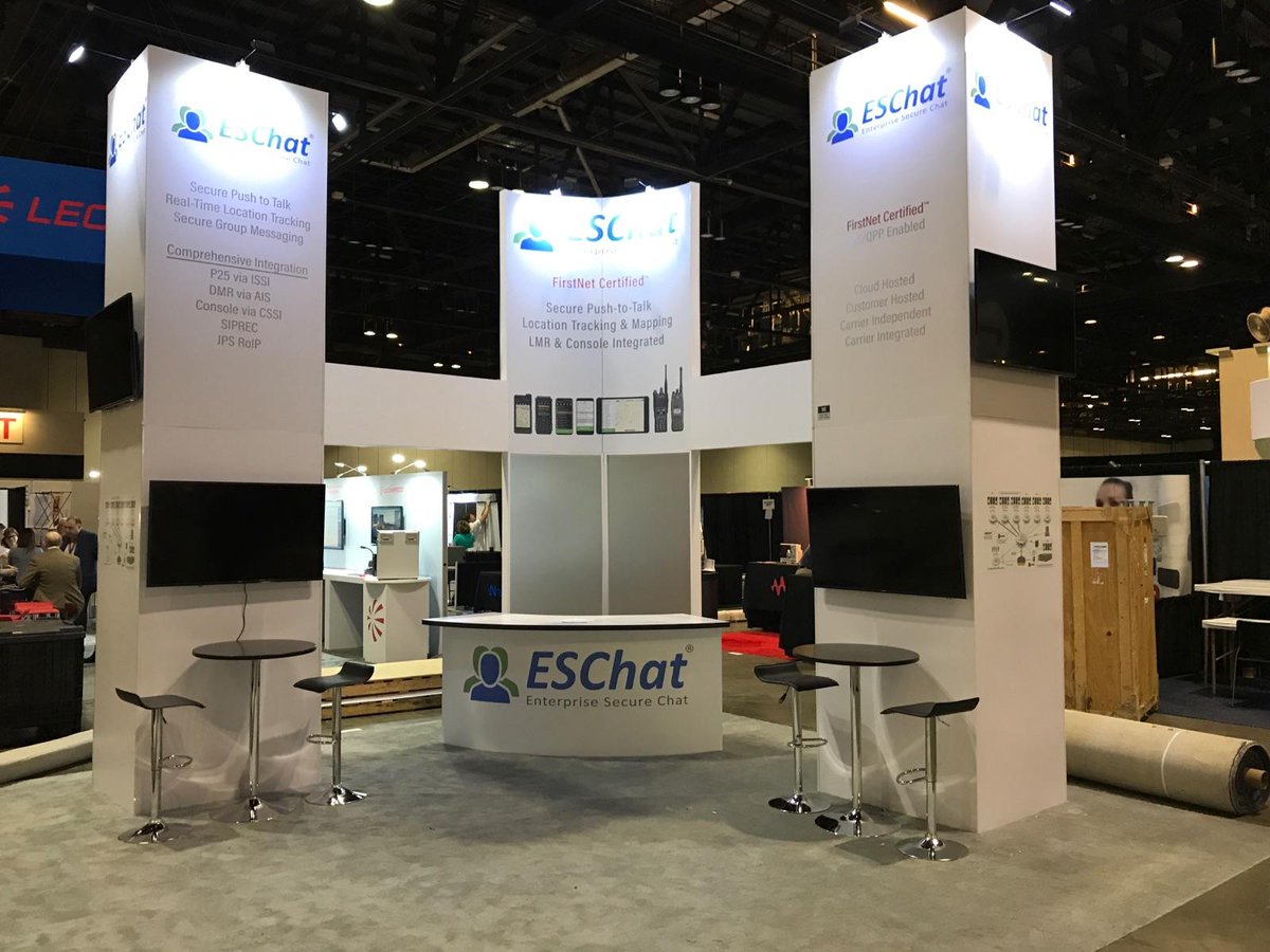 slacorp's tweet photo. Team ESChat all set for #IWCE2018 in Orlando!!  Stop by and see the latest in secure Broadband Push-to-Talk technology.  #IWCEexpo #FirstNet #FirstNetCertified https://t.co/e5HPyIsDNG