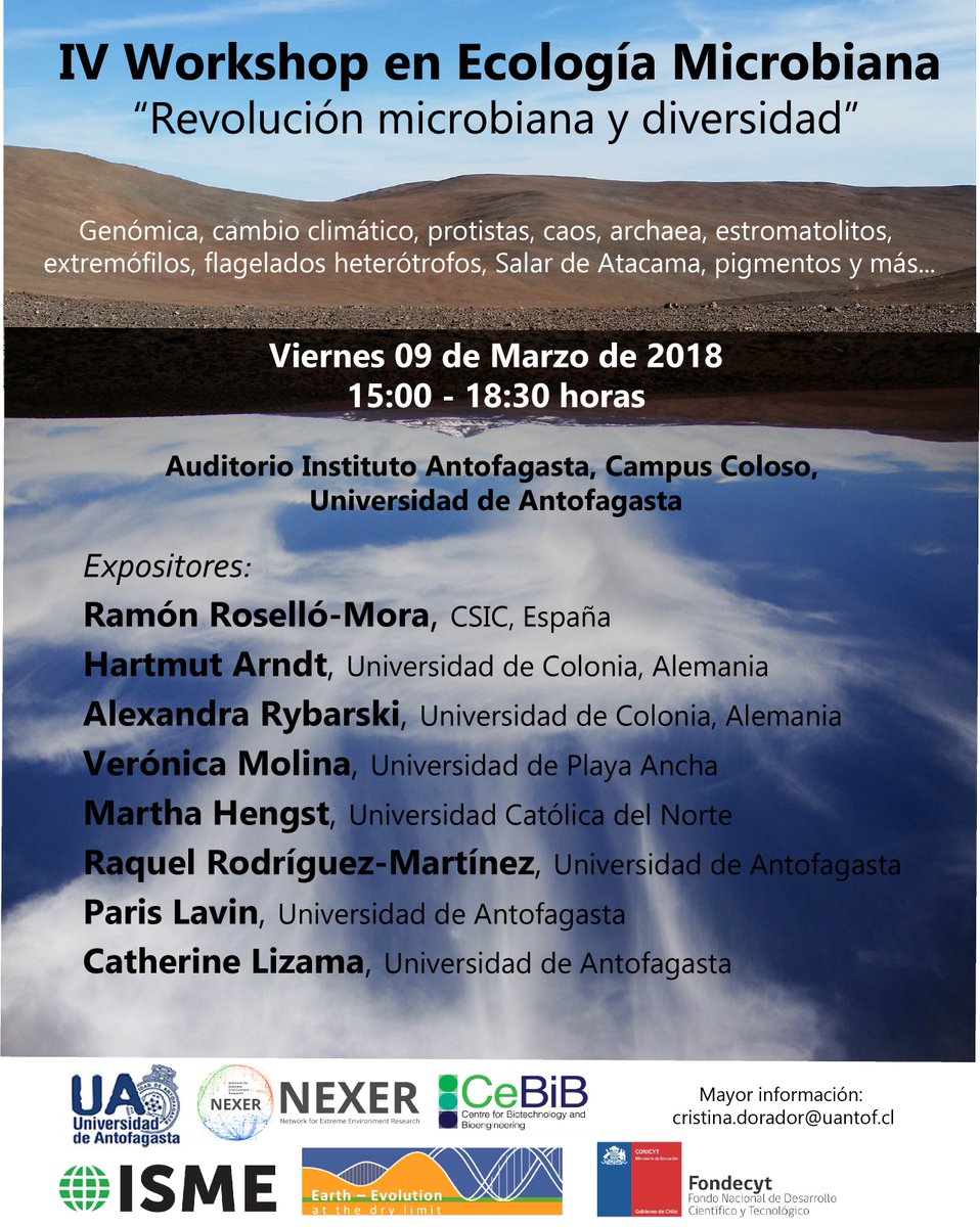 criordor's tweet photo. Este viernes 09/03 realizaremos en #Antofagasta el IV Workshop en Ecología Microbiana "Revolución Microbiana y Diversidad", grandes expositores, ¡no se lo pierdan! #MicrobialRevolution https://t.co/bpATDTHoX2