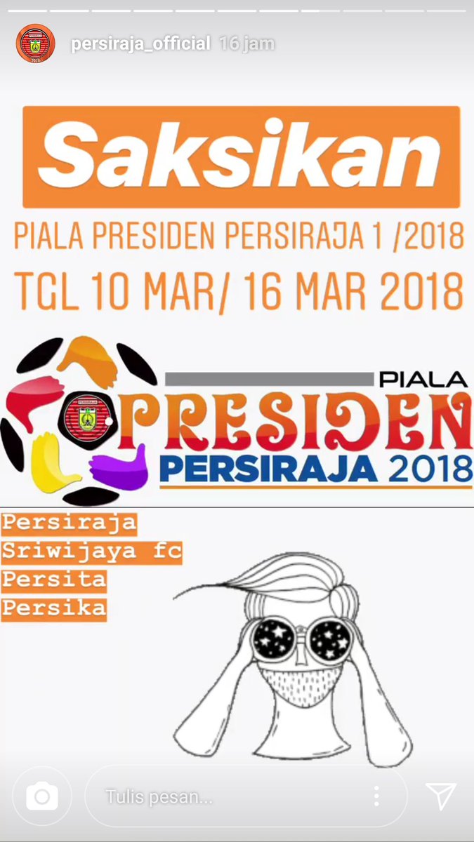 SriwijayaKu's tweet photo. Tercyduk Story 😂
Ternyata Sriwijaya FC ikut berperan meramaikan Piala Presiden Persiraja 1 2018
Turnamen ini mulai dari 10 - 16 Maret 2018 
Diturnamen ini Sriwijaya rencananya akan menurunkan lapis ke 2 untuk menambah jam terbang https://t.co/cezw8YLg3u