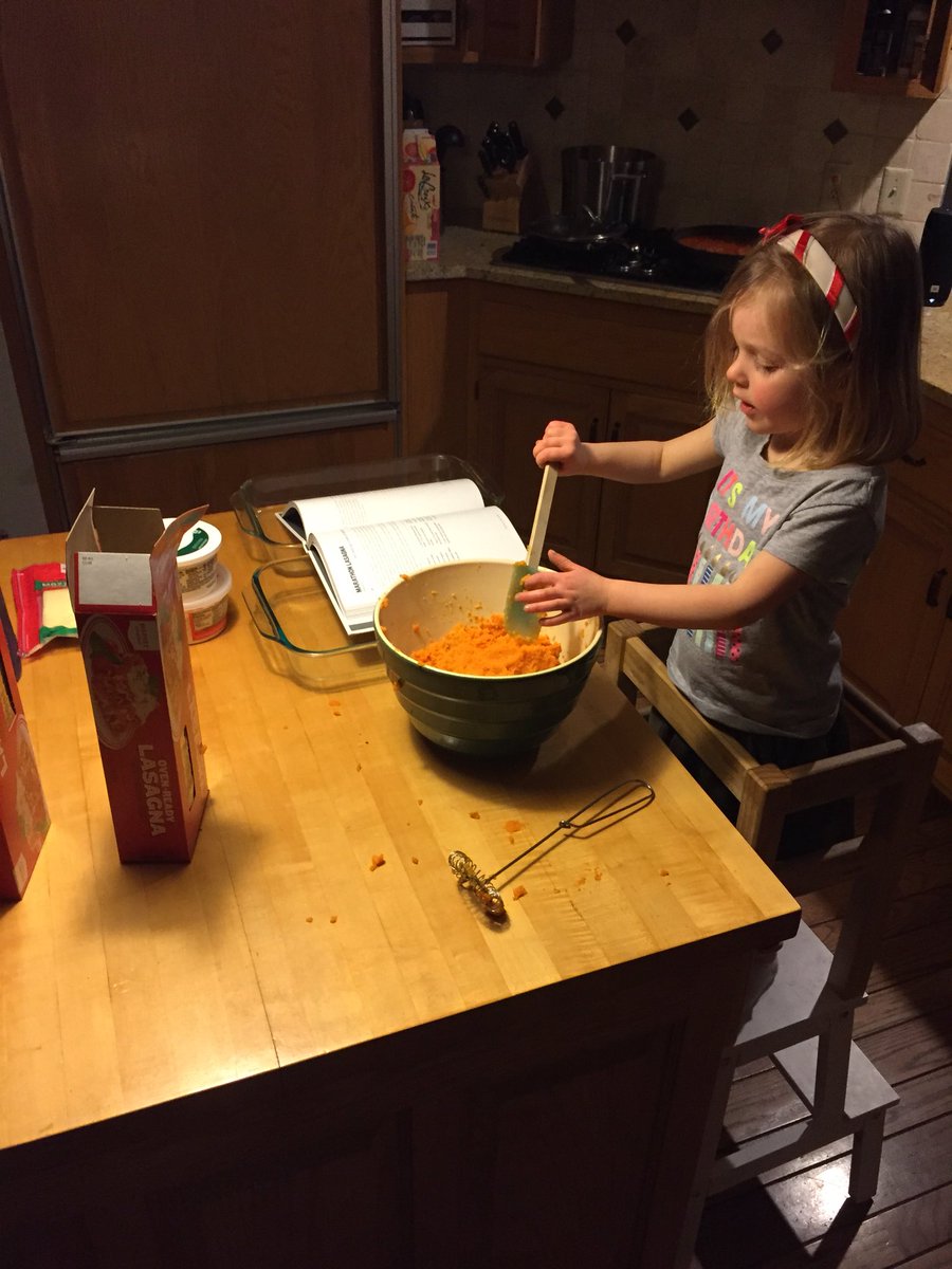 Babyfranchise14's tweet photo. It’s well known I’m not a big sweet potato fan. However, that doesn’t mean I won’t help dad make it...and put it in lasagna! https://t.co/7IYdOtGdut