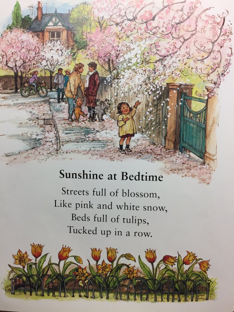 ShirleyHughes_'s tweet photo. Sunshine at Bedtime 

'Streets full of blossom,
Like pink and white snow...'

From Out and About https://t.co/j7WQzW7KO2