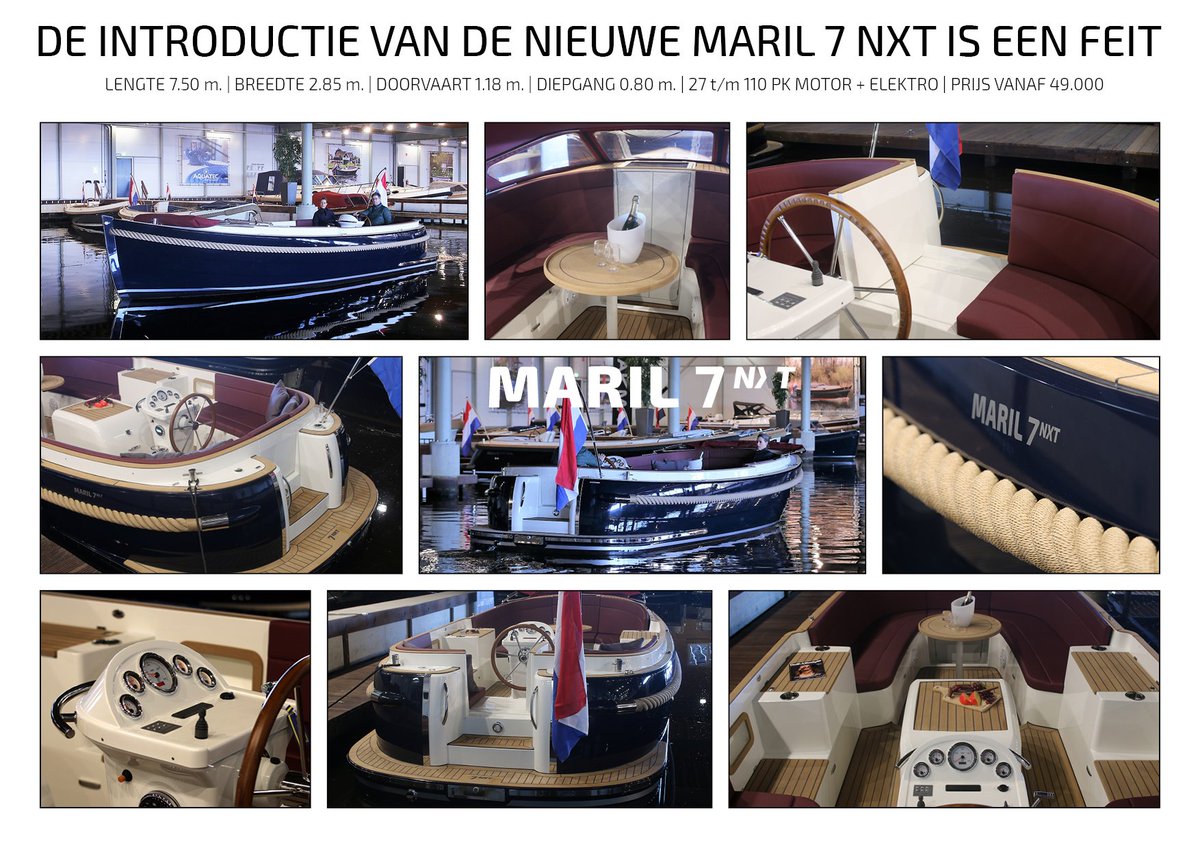 MarilBoats's tweet photo. Vanaf vandaag te zien op de #Hiswa in Amsterdam. 
De nieuwe Maril 7NXT. Wat zijn we trots op deze prachtige sloep!

Stel uw eigen Maril 7NXT samen op de website https://t.co/TeHn8liie3

#7NXT #denieuwegeneratie #trots #primeur #sloep https://t.co/VXNAqSbQtx