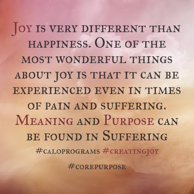 dastavros's tweet image. Joy is very different than happiness One of the most wonderful things about joy is that it can be experienced even in times of pain and suffering. 
Meaning and Purpose can be found in Suffering #caloprograms #creatingjoy #corepurpose