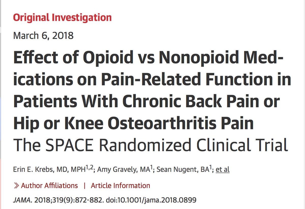 CGMMaher's tweet photo. Very interesting RCT.  Less pain relief and more adverse events in opioid group.  @CochraneBack @MaryOKeeffe007 @PeteOSullivanPT @PaulGlasziou @NotEvanAckerman https://t.co/RMsbSFeeLv