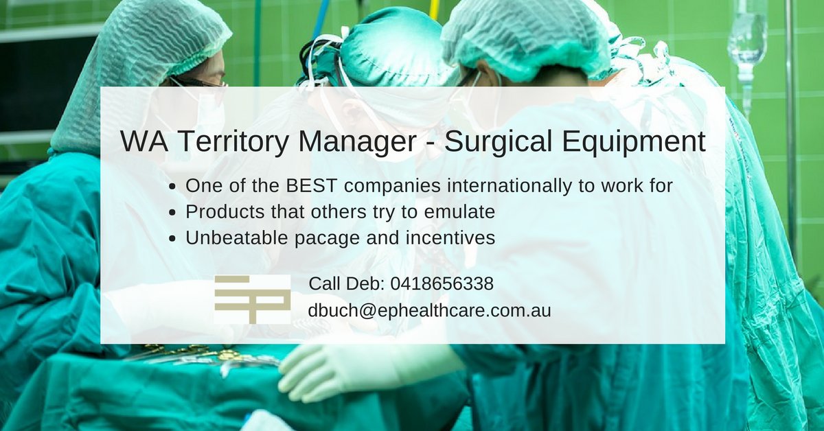 EPHealthcare's tweet image. This is an amazing opportunity for a #SurgicalTerritoryManager to work for a top-tier #medicaldevicecompany. Call Deb on 0418 656 338 or send your CV to dbuch@epheatlhcare.com.au or apply here: bit.ly/2I4WAr5