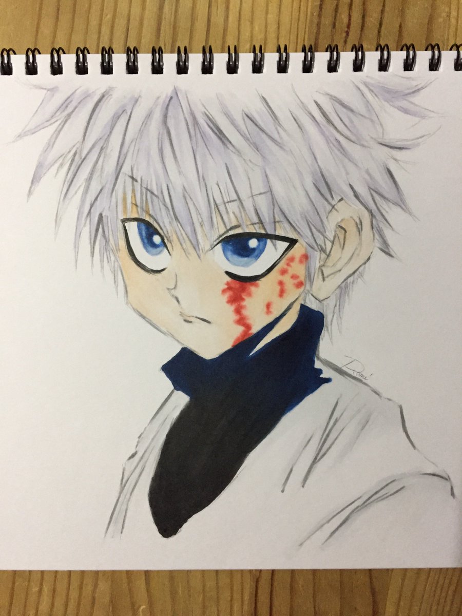 ロミ Di Twitter インスタのライブで一発描きして色塗ったキルア 目の周り濃い色で塗りすぎた ハンターハンター Hxh Hunterxhunter キルア 冨樫義博 先生 一発描き 模写 シャーペン画 コピック