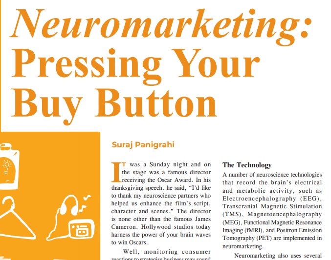 CSIR_NIScPR's tweet image. #ScienceReporter March 2018 issue Feature Article 
#Neuromarketing will be useful for the consumers to get the products they like in the minimum time and allow companies to maximize their profits.