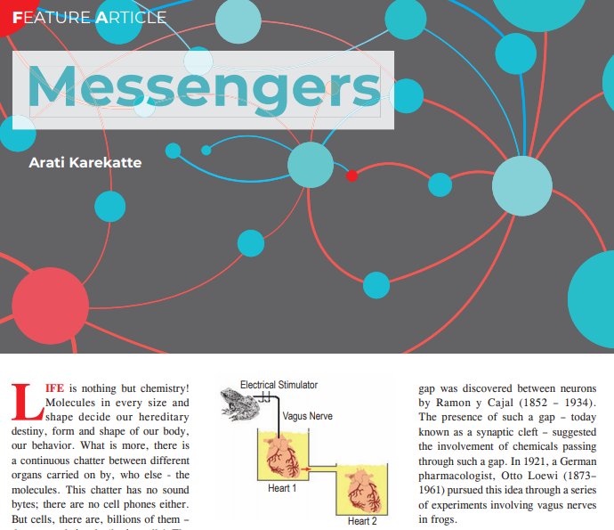 CSIR_NIScPR's tweet image. #ScienceReporter March 2018 issue feature article &quot;Messengers&quot;
#Neurotransmitters are the chemical messengers that communicate information throughout our brain and body via neurons.