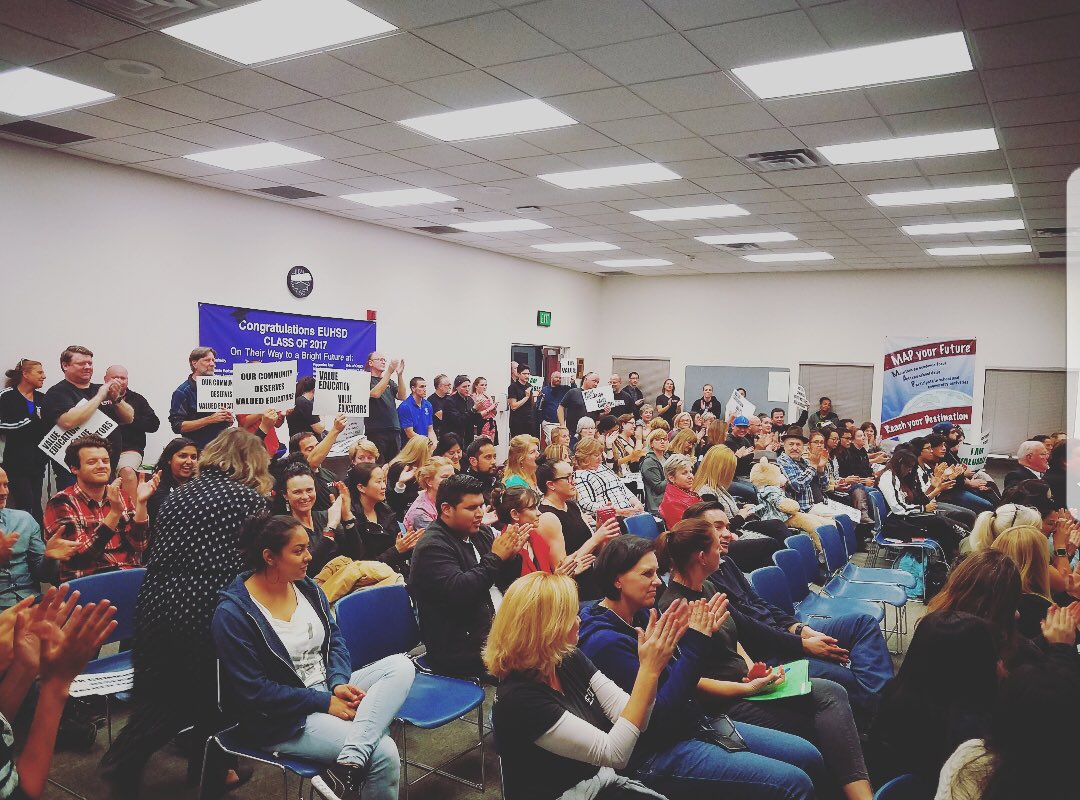 ESTA packed the board room tonight! Teachers spoke eloquently about the desire to serve students in this community.  #WeAreESTA