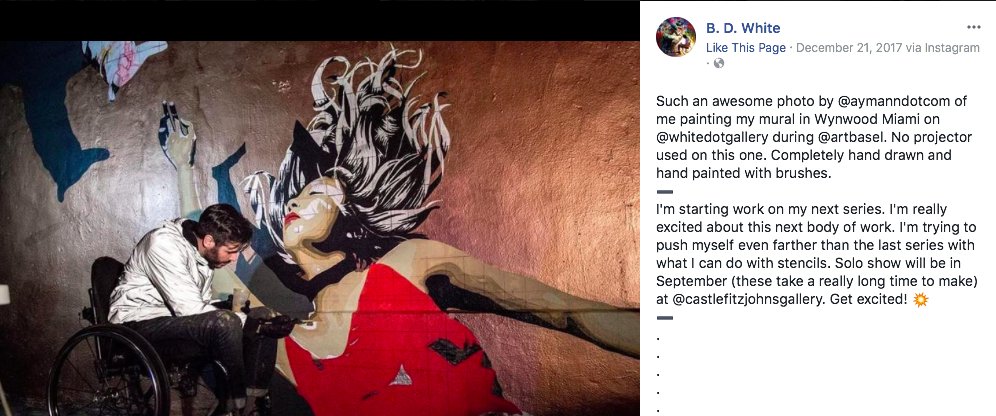 AnneCRadford's tweet photo. @DannyDeraney So many somebodies... so many. I have true (&amp; overwhelming) gratitude for them all. Here's one, the artist #BDwhite, working on a wall in Miami during Art Basel. He worked through the night, multiple nights, to create this piece alone. Truth, expression, fearless beauty: https://t.co/u7O8lAuohb