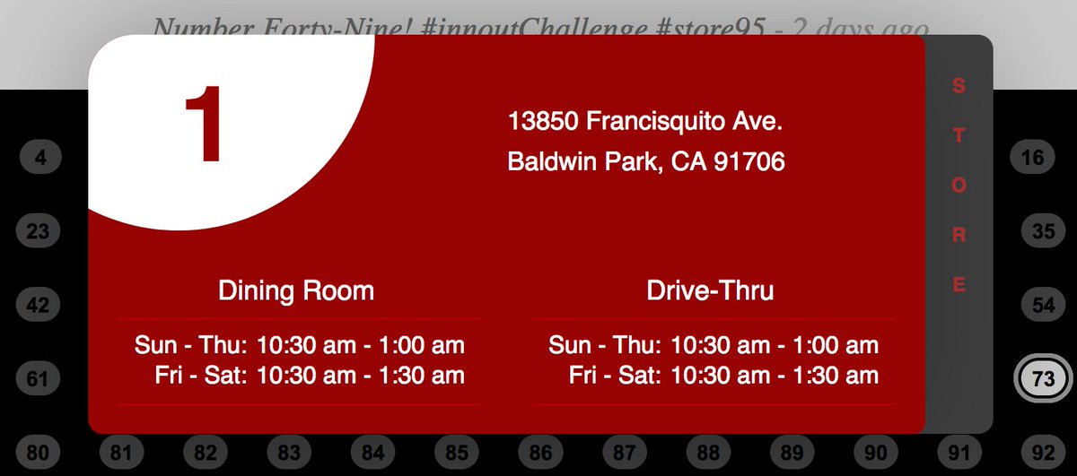 innoutChallenge's tweet photo. Looking to visit some new stores? The #innoutChallenge now lets you see info for each one! https://t.co/S67s5THlRD
