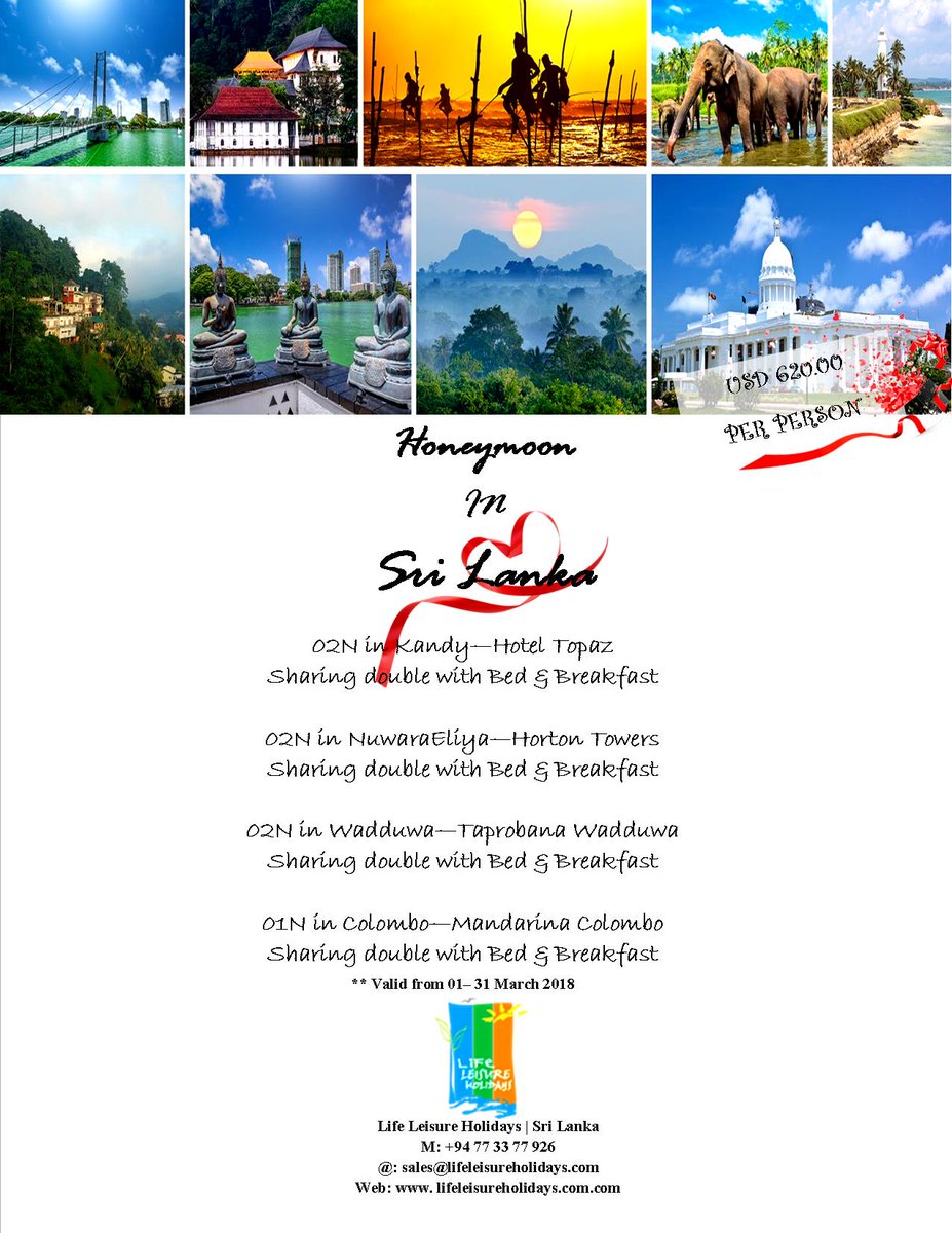 LifeLeisureSL's tweet photo. Enjoy an unforgettable honeymoon in this little paradise ... <3
#SriLanka #Honeymoon #Packages #Memories #Travelwithus https://t.co/AWGcNJBDsS
