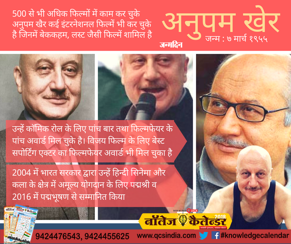 infoeducomu's tweet photo. #Anupamkher #7march #2018 #newindia #knowledgecalendar #padho_sikho_badho https://t.co/pJMKErBoqW