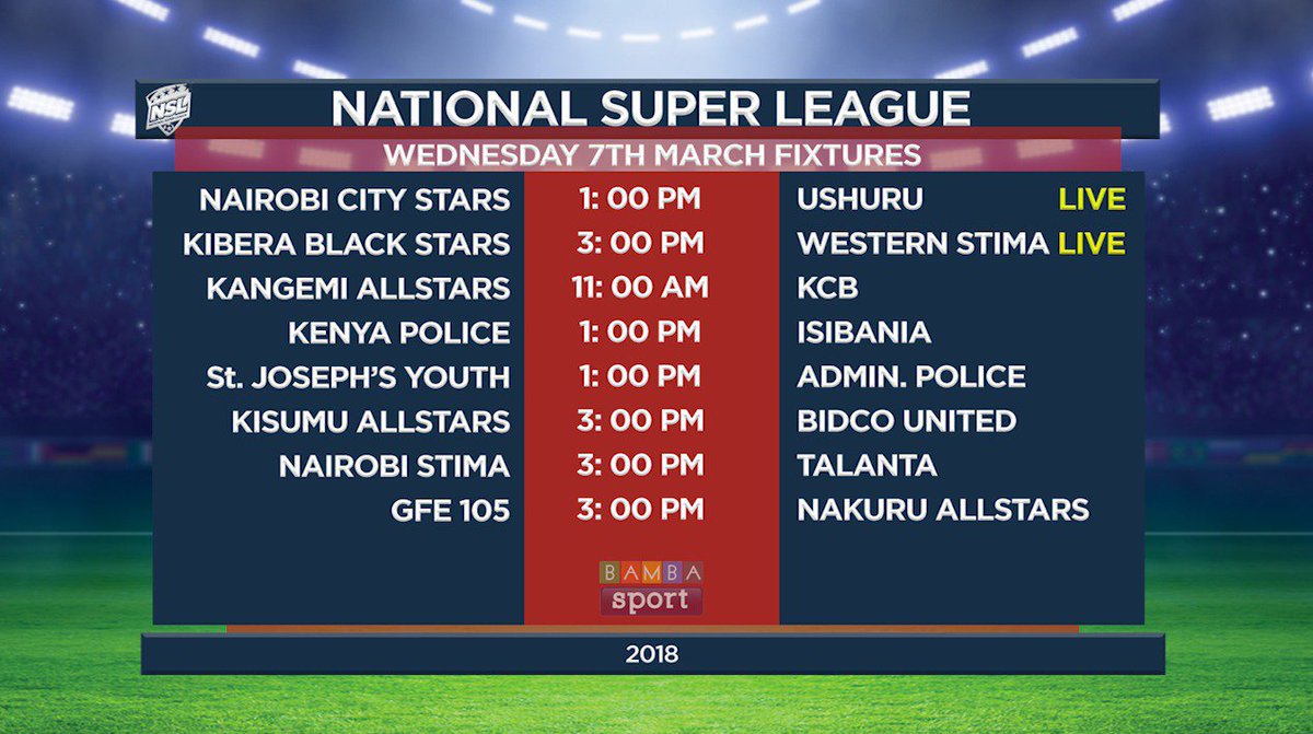 StarSportsKenya's tweet photo. Nbi City Stars vs. Ushuru 
Kibera Black Stars vs. Western Stima 
Double header LIVE from 1pm on #BambaSport https://t.co/j2Exya2PVH