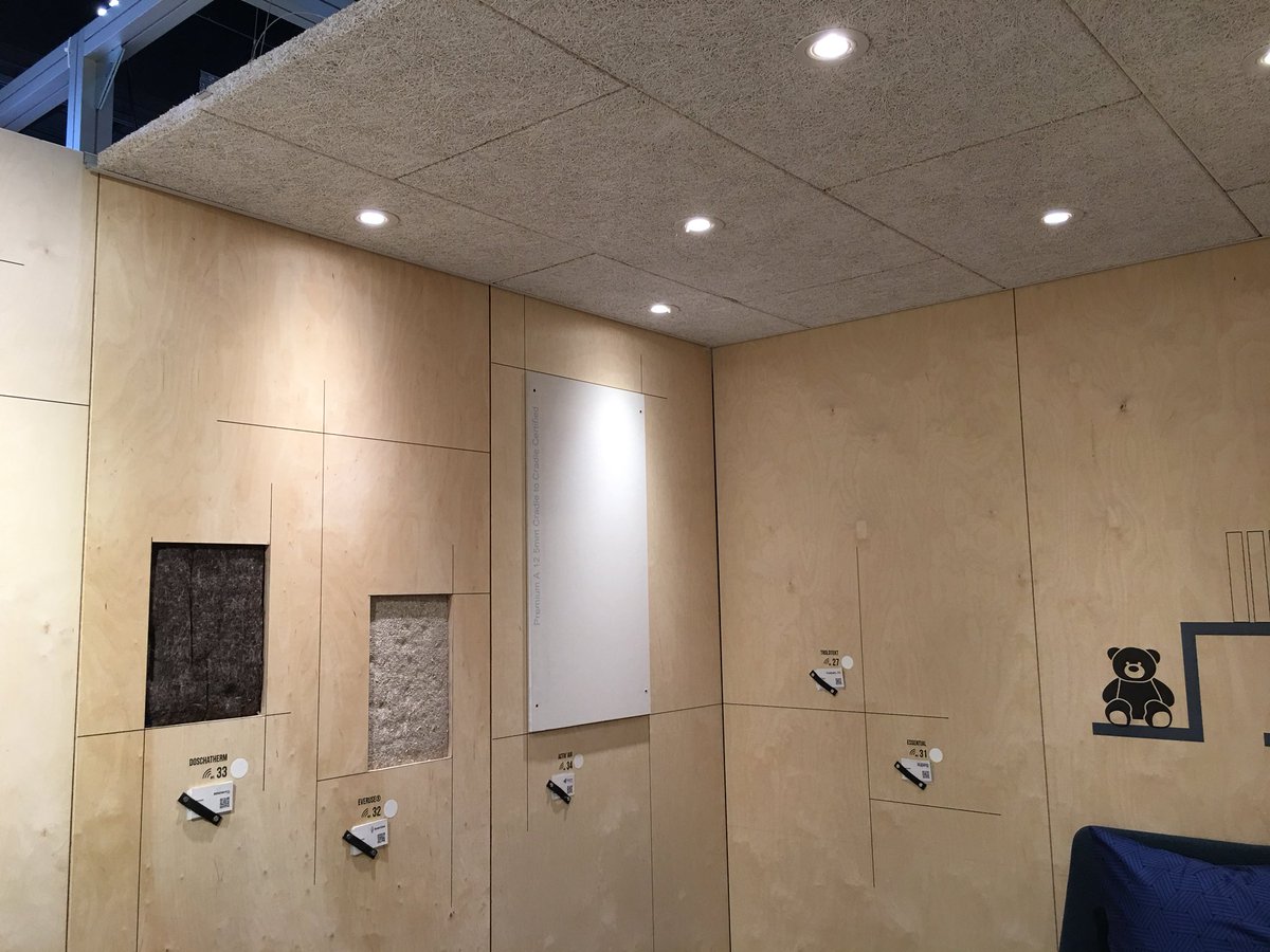 #Troldtekt ceiling at the <a href="/BAMB2020/">BAMB2020</a> Expo at #ecobuild2018, designed for disassembly, with #materialpassport @EPEANederland