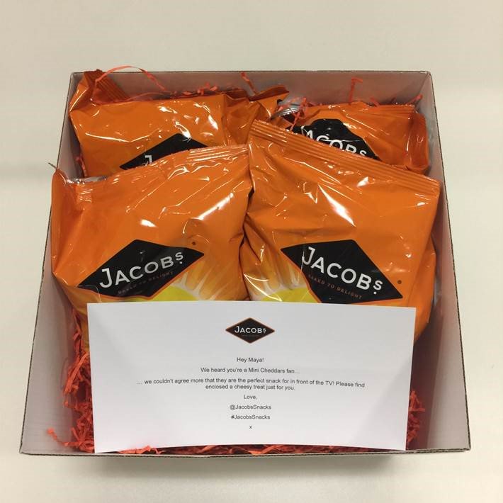 Hi <a href="/MayaJama/">Maya Jama</a>, we heard you’re into your Mini Cheddars! For being such a fan, we're sending you a box of snacks to enjoy while watching your favourite shows. #NothingBetter