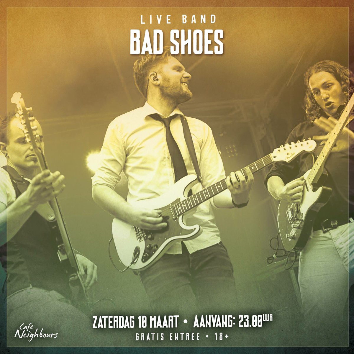 neighbourssneek's tweet photo. ▶️ LIVE BAND BAD SHOES | 10.03.18

Bad Shoes is een coverband die in medley-vorm alle hits van toen en nu op je loslaat! 🎶

Van Marco Borsato naar Elvis, via de klassiekers uit de 90's en de hits van nu, naar Queens of the Stone Age en Dire Straits! 

💰 gratis entree
🧒 18+ https://t.co/0hd2pdK6XJ