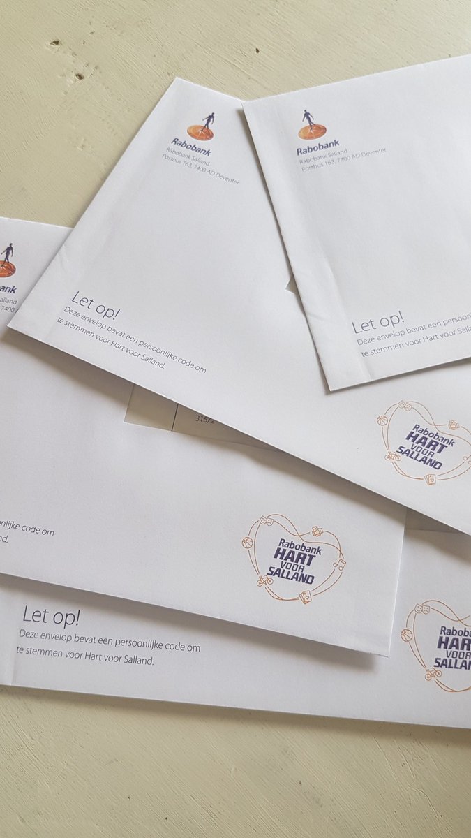 Liggen deze bij jouw ook al op de mat? Vanaf vrijdag kun je stemmen en die geef je natuurlijk aan onze mooie club <a href="/SMHCRaalte/">SMHCHockey</a> #HartVoorSalland #Rabobank