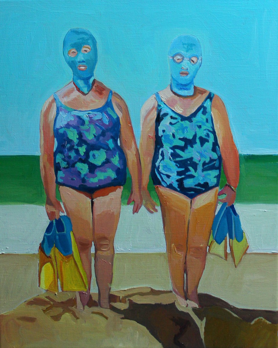 SwanseaArtist's tweet photo. "Sisters" 
#new #oil #painting #facekini #wearenotobjects #InternationalWomansDay https://t.co/OSVYli48jx