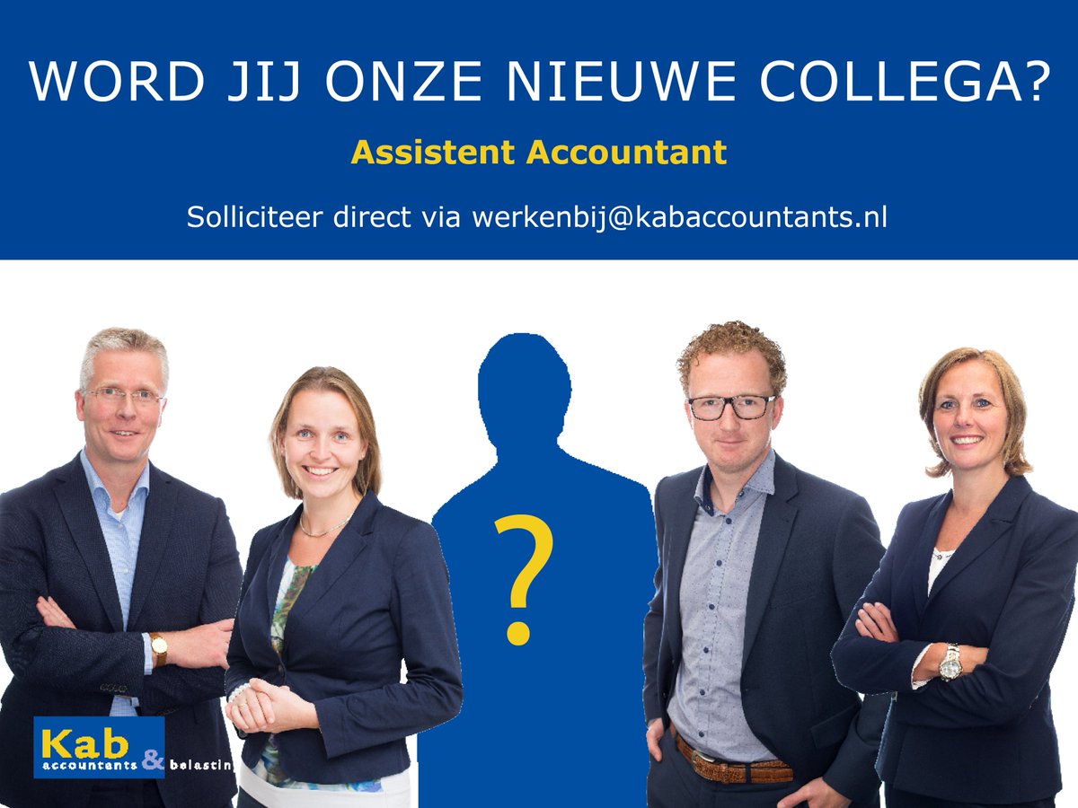 Kabaccountants's tweet photo. We groeien graag verder en zijn op zoek naar nieuwe collega's! Bij ons krijg je alle vrijheid om de richting te kiezen die bij je past. Bekijk onze actuele #vacatures: https://t.co/ikY7WGii9r #collegasgezocht https://t.co/jkcu9jWnrV
