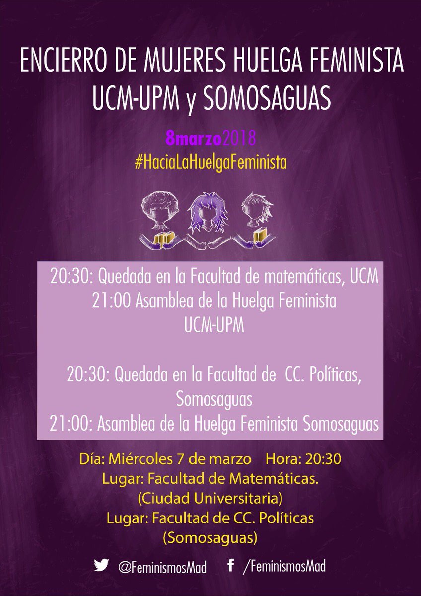cfchaika's tweet photo. ¡Esta noche! 🌙🔮
Encierro de mujeres estudiantes UCM - UPM en Ciu (facultad de Mates)
👷‍♀️👩🏾‍⚕️👩🏻‍🎓👩🏽‍🏭👩🏼‍🏫👩🏾‍🔧👩🏻‍🔬👩🏼‍🎨👩🏿‍⚖️
Allí nos veremos! #HaciaLaHuelgaFeminista https://t.co/WALjeBYTjy