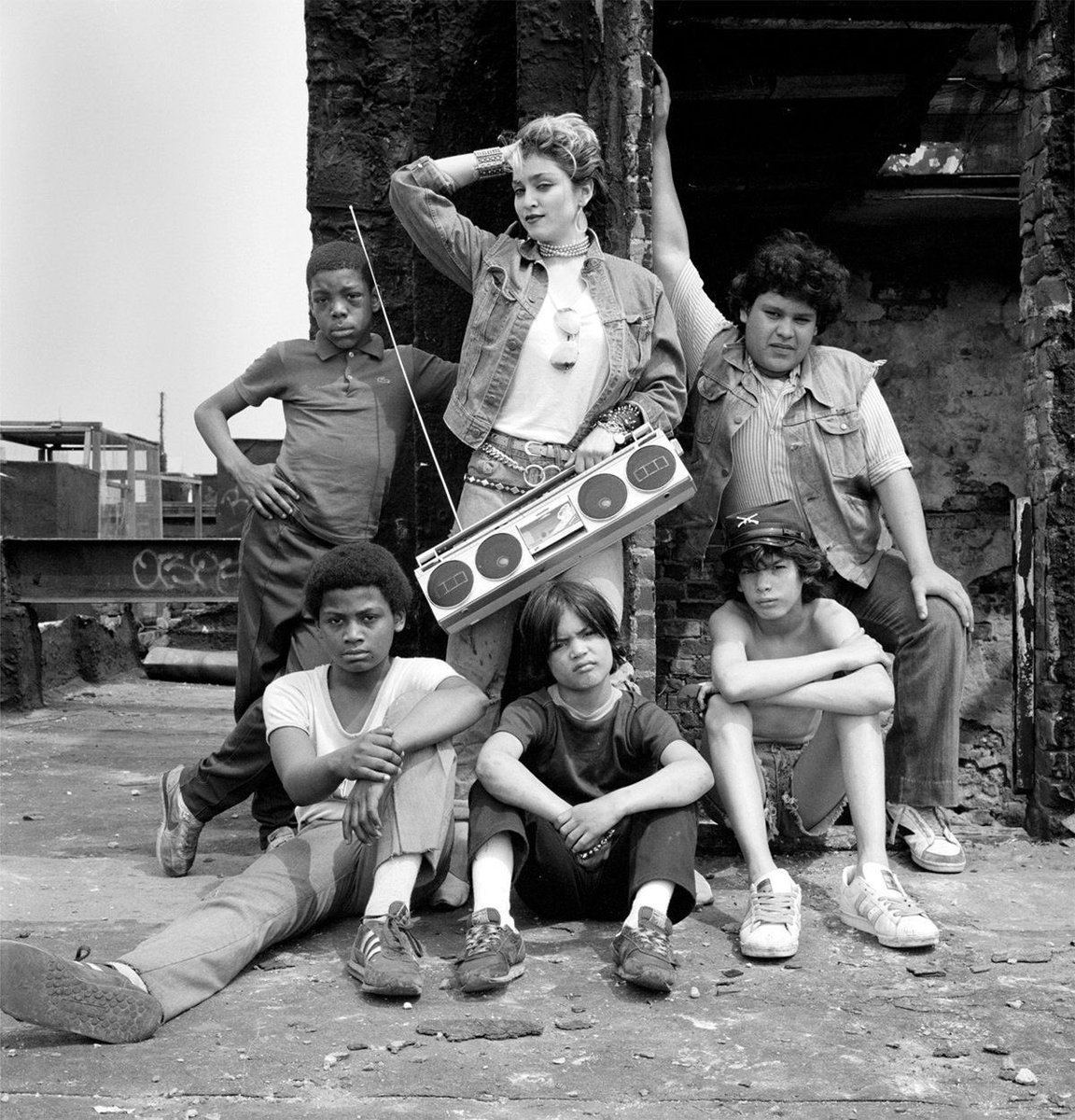 museumsound's tweet photo. Madonna in New York with boom boxes and break dancers (1983) #portablesound #boombox #newyork #newyorkcity #eighties #ghettoblaster #race #celebrity #madonna #culture #popculture #cultureofsound #sound #recording #audiorecording #recorded #recordedsound #portable https://t.co/DhHf7GzeKl