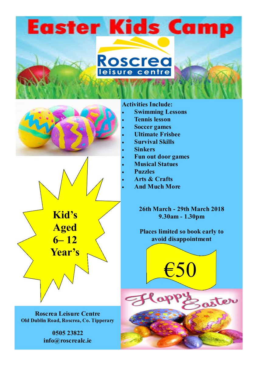 Roscrealc1's tweet photo. Easter Camp booking sheet is now open! #Easter #Camps #fun #swimming https://t.co/HQV4jXm7Sn