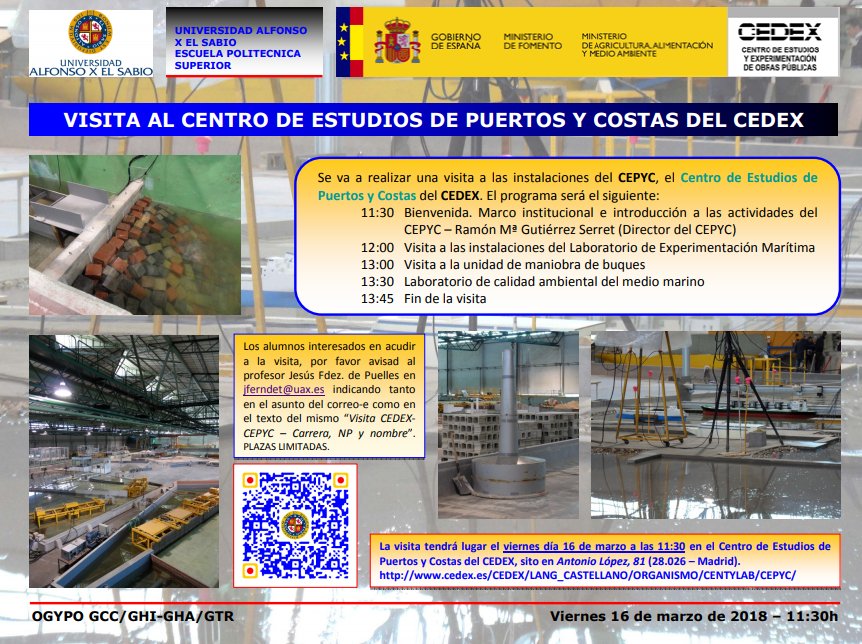 uaxuniversidad's tweet photo. #FelizMiércoles 👉👉👉16 de marzo, a las 11:30 horas 🛑Visita al #CEPYC, Centro de Estudios de Puertos y Costas del #CEDEX #Ingeniería | + Info e inscripciones 👉https://t.co/JjbzCPv9ZW https://t.co/skIGj084YR