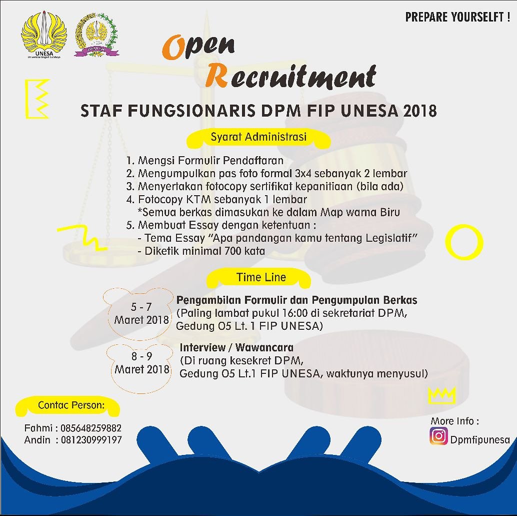 Hari terakhir pengumpulan berkas pendaftaran Satf Fungsionaris DPM FIP UNESA 2018