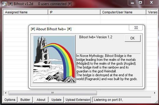 PaulWebSec's tweet photo. Next one in the #RetroMalware list is Bifrost. The name comes from a bridge leading from the realm of the mortals to the one of the gods. Default port was 81 (TCP).
This got released circa 2004 by "kzv" also coming from Sweden (apparently) and works from Win95 up to Win10. https://t.co/6LiS1TSrKi