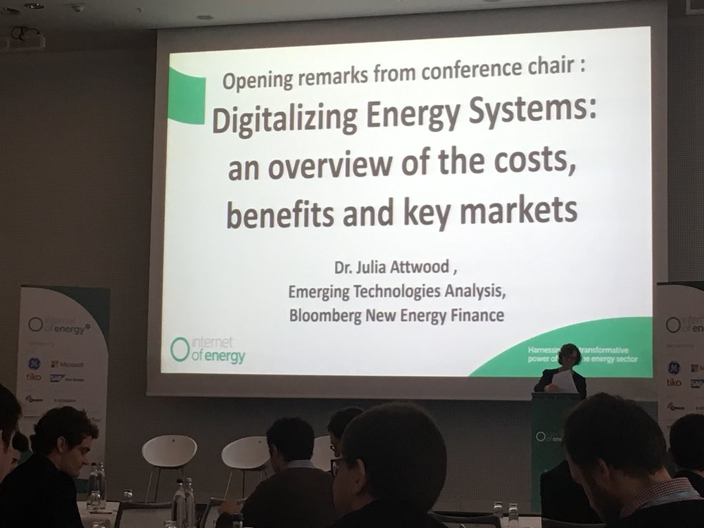 IotSanchez's tweet photo. After a fantastic Day 1, Day 2 opens with Julia Attwood from @BloombergNEF speaking about the future of power generation. Looking forward to hearing the utilities challenges in becoming IoT ready.
#IoTenergy #IoBenergy #InternetOfBusiness #digitaltransformation https://t.co/xuDqiz4V6W
