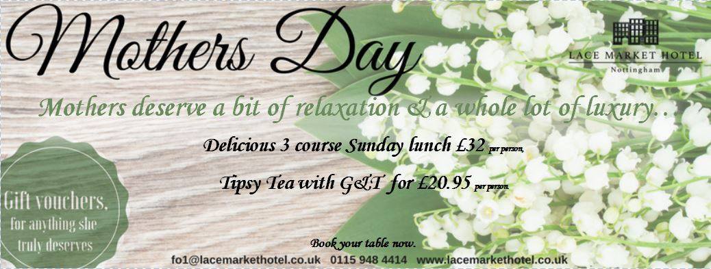 Don’t forgot to book for Mother’s Day! Call today- 0115 9484414

#mothersday #afternoontea #lunch #mothers #mum #grandma #treatyourmum #mumsarethebest