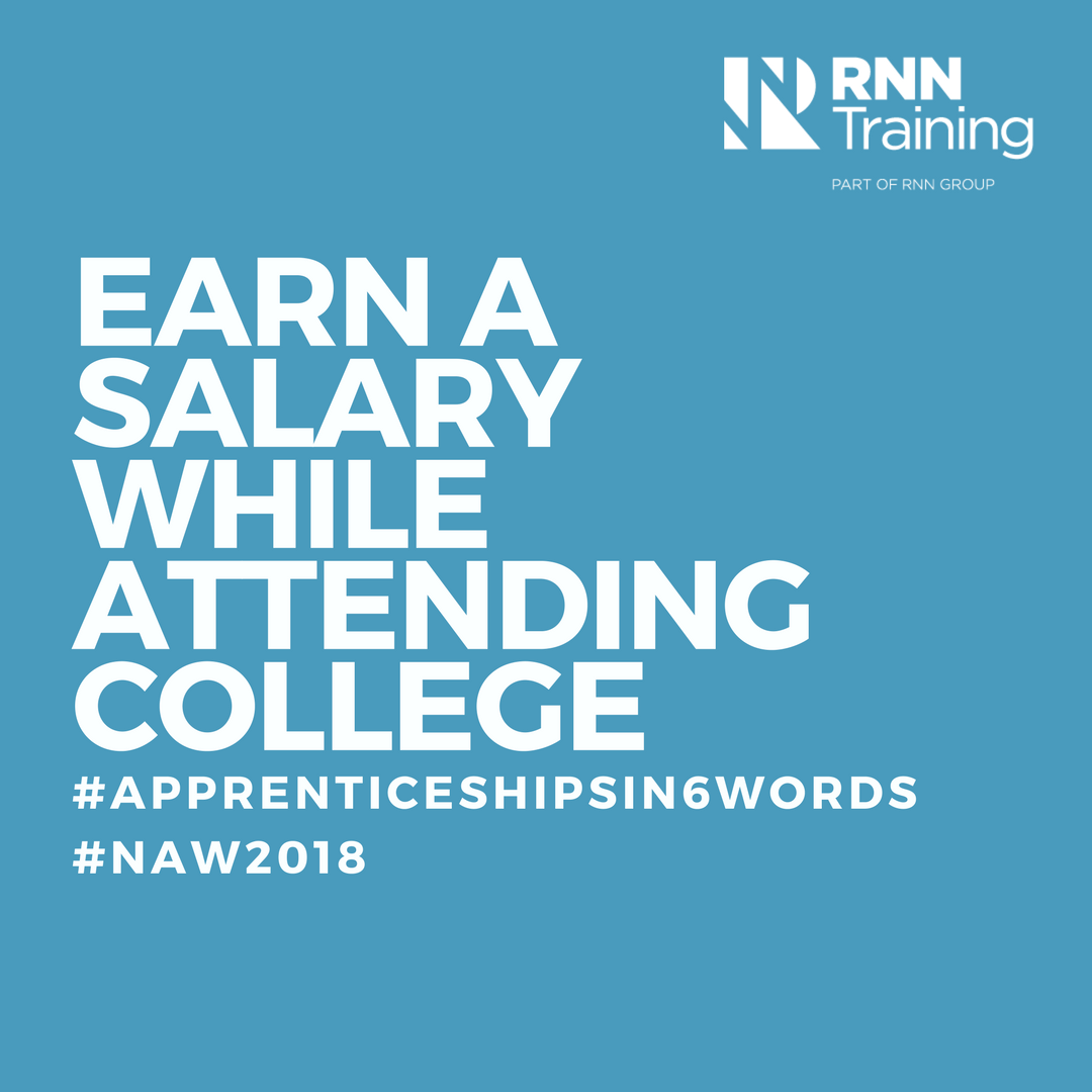 RNN_Training's tweet photo. How would you describe #apprenticeshipsin6words 
We’ve had a go. Earn a salary while attending college #naw2018 @RNNApprentices https://t.co/1iXMnPfmPX