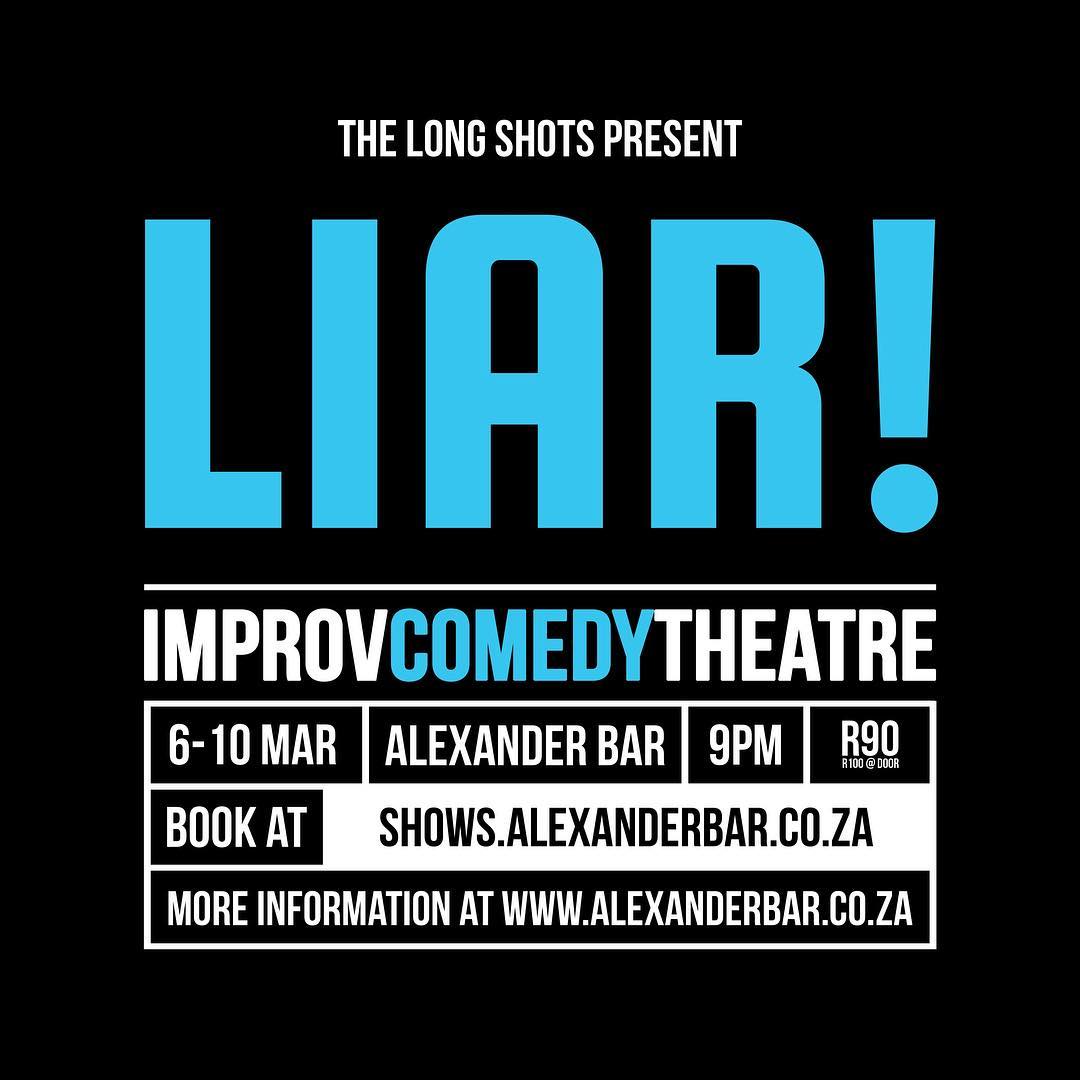 TONIGHT!
WATCH <a href="/longshotsimprov/">Long Shots Improv</a> 
PERFORM @AlexanderBarCT 
9PM
R90
BOOK ONLINE alexanderbar.co.za/show/LIAR2018/
#improv #comedy #CapeTownCity