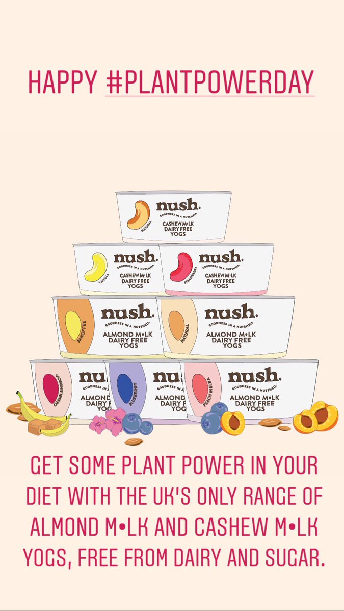 nush_foods's tweet photo. Our range of Almond mβ’lk and Cashew mβ’lk yogs are purely plant based. That means no dairy, refined sugar, soya or any added nasty ingredients. Naturally low in fat and rich in plant power πͺπ»π±. #Plantpowerday #nushcrush #nush #vegan #plantbased #freefrom https://t.co/GFugPmK3wv