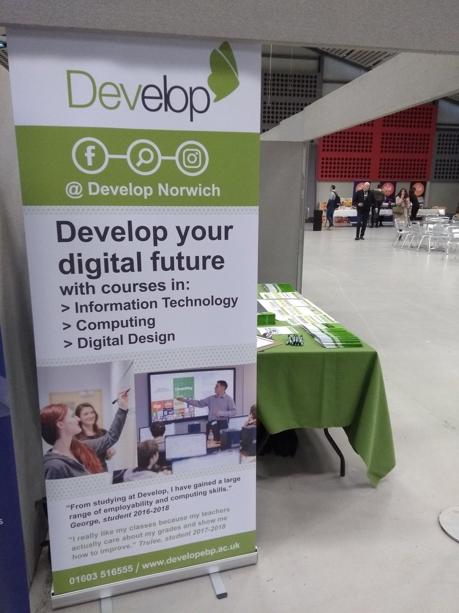 DevelopNorwich's tweet photo. We are opposite the @AppsNorfolk advice lounge @norfolkskills, come and find out about #BTEC IT, Computing and Digital Design courses! https://t.co/S29ZEW349k