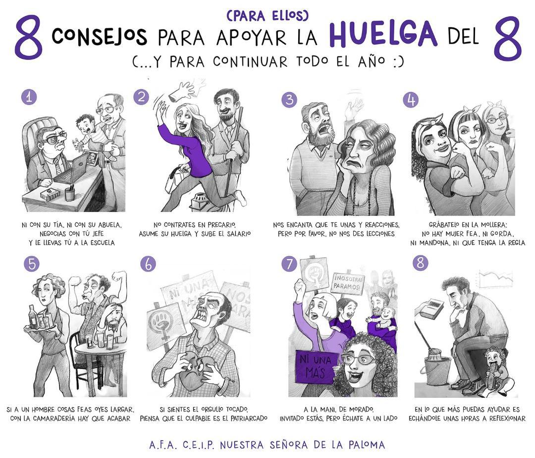 IreneMontero's tweet photo. Familias organizando la huelga del 8 de marzo. Aquí 8 consejos del AFA de Nuestra Señora de La Paloma para ir a la huelga ellas y apoyarla ellos  👏👏 #el8demarzoyoparo https://t.co/ZVGBghNoeJ