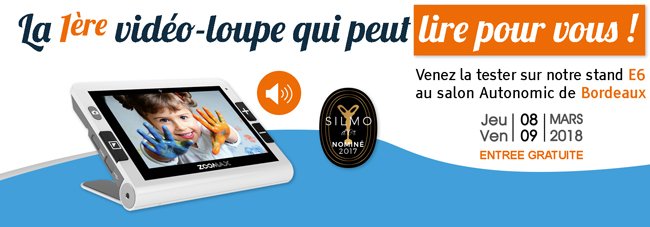 AxosBasseVision's tweet image. Nominée #silmo d&apos;OR, la 1ère vidéo-loupe grand format qui peut LIRE POUR VOUS ! Vidéo démo: youtu.be/xFWV3ucqclk    Venez la tester lors du salon Autonomic #Bordeaux dès demain sur notre stand E6. Entrée gratuite   #dmla #malvoyance #bassevision #handicapvisuel #autonomic