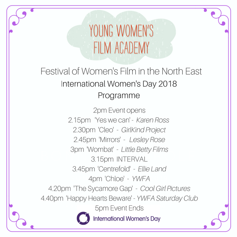 Here is the programme for the YWFA Festival of Women's Film that we are hosting this Saturday 2-5pm <a href="/GoodSpaceNE/">GoodSpaceNE</a> as part of the <a href="/Womens100/">Women In Newcastle 2019</a> events across Newcastle. We hope you can join us! #IWD2018 ow.ly/I7nb30iMyXy