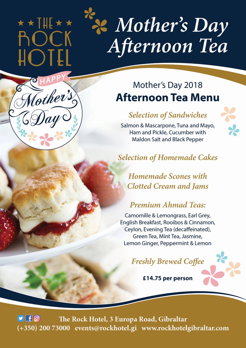 Special Afternoon tea <a href="/RockHotelGib/">The Rock Hotel</a> for Mothers Day.  Call 20073000 or email events@rockhotel.gi to reserve a table.💐