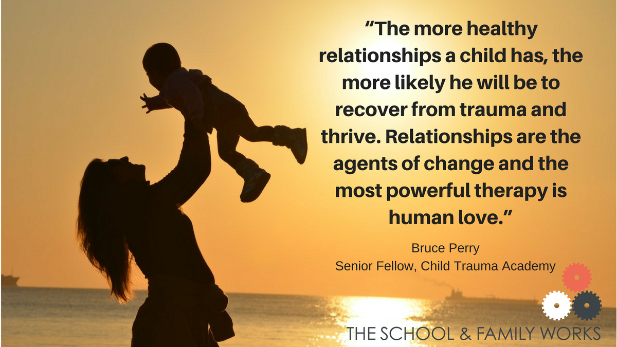 SFWchange's tweet photo. “The more healthy relationships a child has, the more likely he will be to recover from trauma and thrive. Relationships are the agents of change and the most powerful therapy is human love.” via @BDPerry #childhoodtrauma #ACEs #resilience https://t.co/6ap3XHNg5e