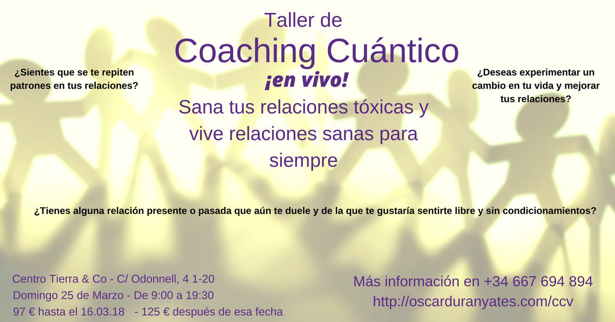 8 de cada 10 personas tienen relaciones tóxicas: parejas, amigos, familiares, etc.. Una relación tóxica  te impide avanzar, y puede hasta hacerte enfermar. No te pierdas este taller. Yo voy a ir, nos vemos el 25 de marzo. Más información en:oscarduranyates.com/ccv
