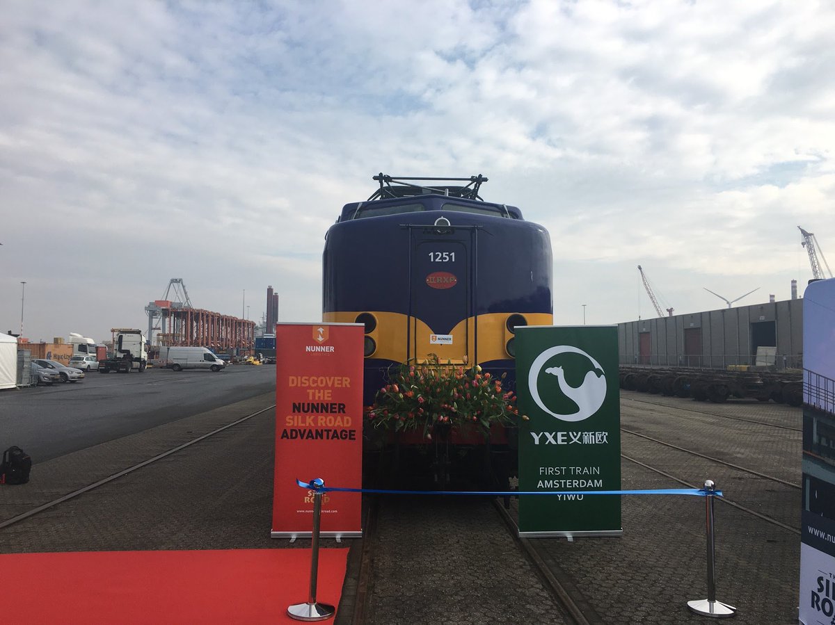 railfreightcom's tweet photo. Ready for take off: the first Amsterdam-Yiwu train, departing from the @PortofAmsterdam in just 1,5 hours @rail_cargo #nieuwezijderoute #newsilkroad #Nunner https://t.co/c9Fj8dNQvj
