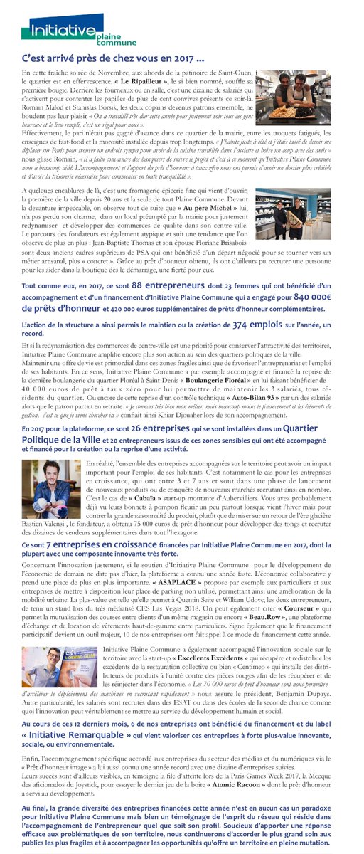 initiative_ssd's tweet photo. 📈Commerces de proximité, start-up, activité dans les quartiers, entreprises responsables : petit palmarès de celles et ceux qui ont marqué l'année 2017 sur @PlaineCommune cc @AsaplaceSAS @courseur_fr @CabaiaOfficiel 
@Exl_Excedents @Centimeo https://t.co/82bAetM2dG