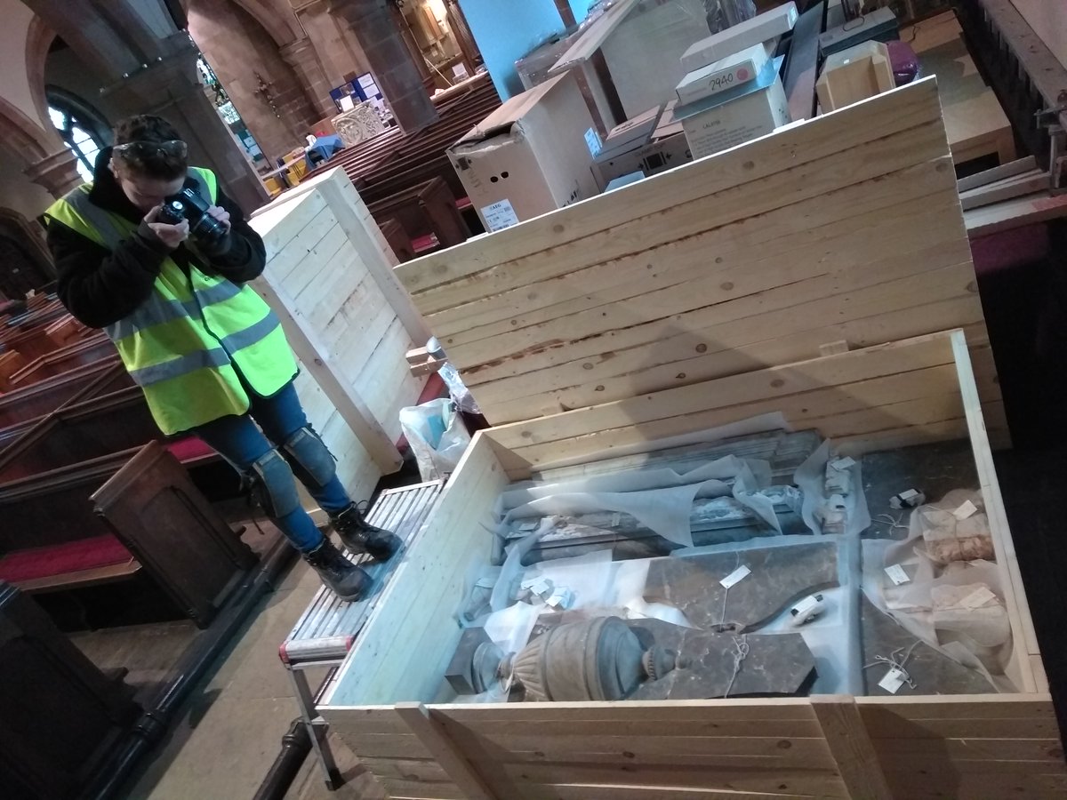 Mareva_Ltd's tweet photo. 'Done &amp; Dusted, Safe &amp; Sound.
The 'Bell' memorial stored and safely waiting to be rehomed. #coleshillparish #conservation #restoration #wallmemorial #Twitter #conservationjobs https://t.co/sqJgjJUgeD