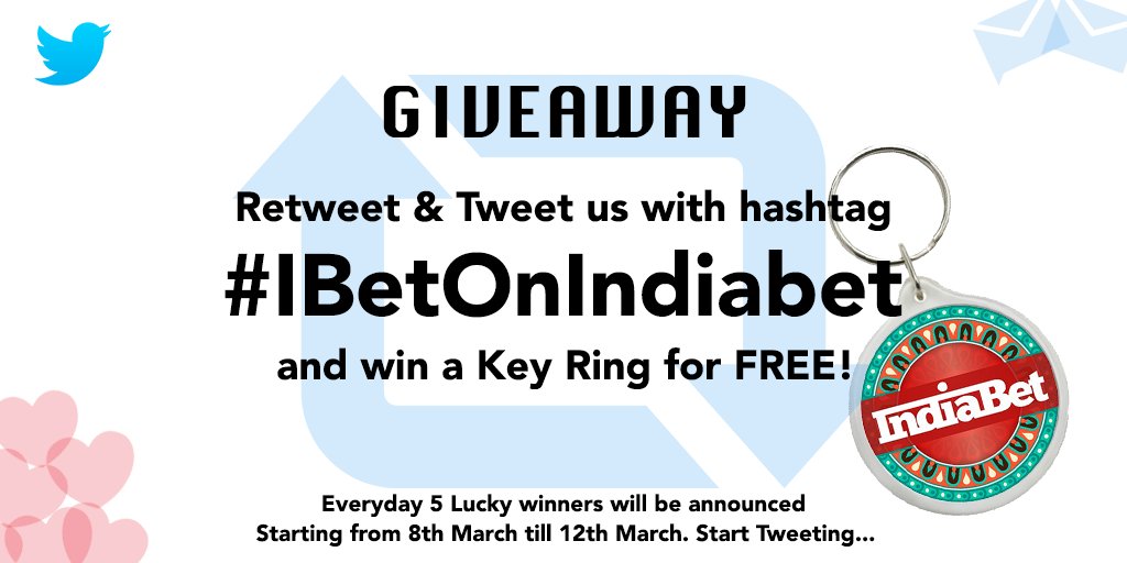 indiabet's tweet photo. Its time for some Giveaways and the Contest is to Retweet &amp; Tweet with the Hashtag #IBetOnIndiabet.
5 lucky winners will be selected everyday till 12th March to get amazing Indiabet Keychains! Start Tweeting.
#indiabet #giveaway #contest #free #keychains #keyrings #retweet #tweet https://t.co/HuhrB93AOQ