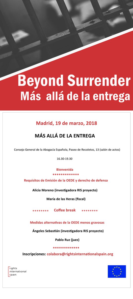 ris_org's tweet image. El 19 de Marzo presentamos en @Abogacia_es los resultados de 2 años de investigación "Más allá de la entrega", centrada la proporcionalidad #OEDE y el impacto de la entrega en las vidas de las personas #DDHH #GarantiasParaTodos #DirectivasUE