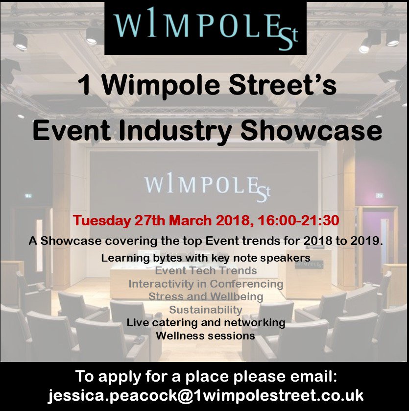 Jess_Peacock's tweet photo. Calling all #EventProfs to our central London #venue for our @1WimpoleSt's Event Industry Showcase https://t.co/cvdAdhSBhu