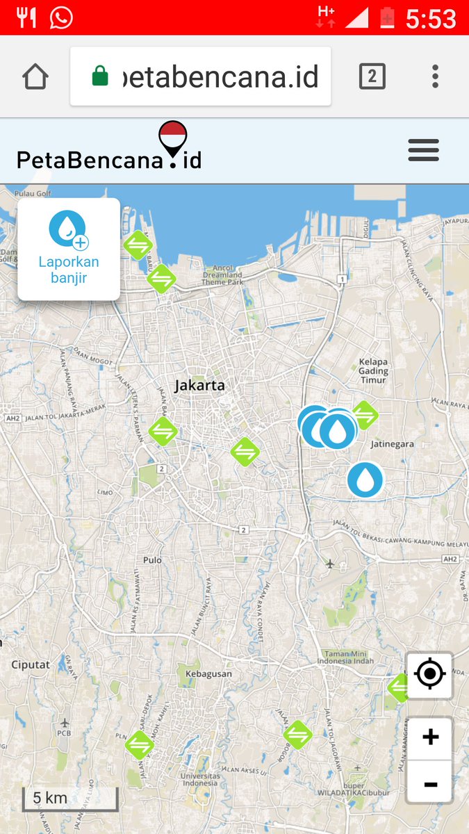 17.53 - terpantau bbrp titik genangan di timur Jakarta krn hujan sore ini. Tetap hati2, laporkan #banjir ke <a href="/petabencana/">PetaBencana.id</a> &amp; masukkan info di link yg tersedia. Cek peta laporan banjir Jabodetabek, Bandung, Surabaya, Semarang di petabencana.id.

Cc <a href="/BPBDJakarta/">BPBD DKI JAKARTA</a> <a href="/infoBMKG/">BMKG</a>