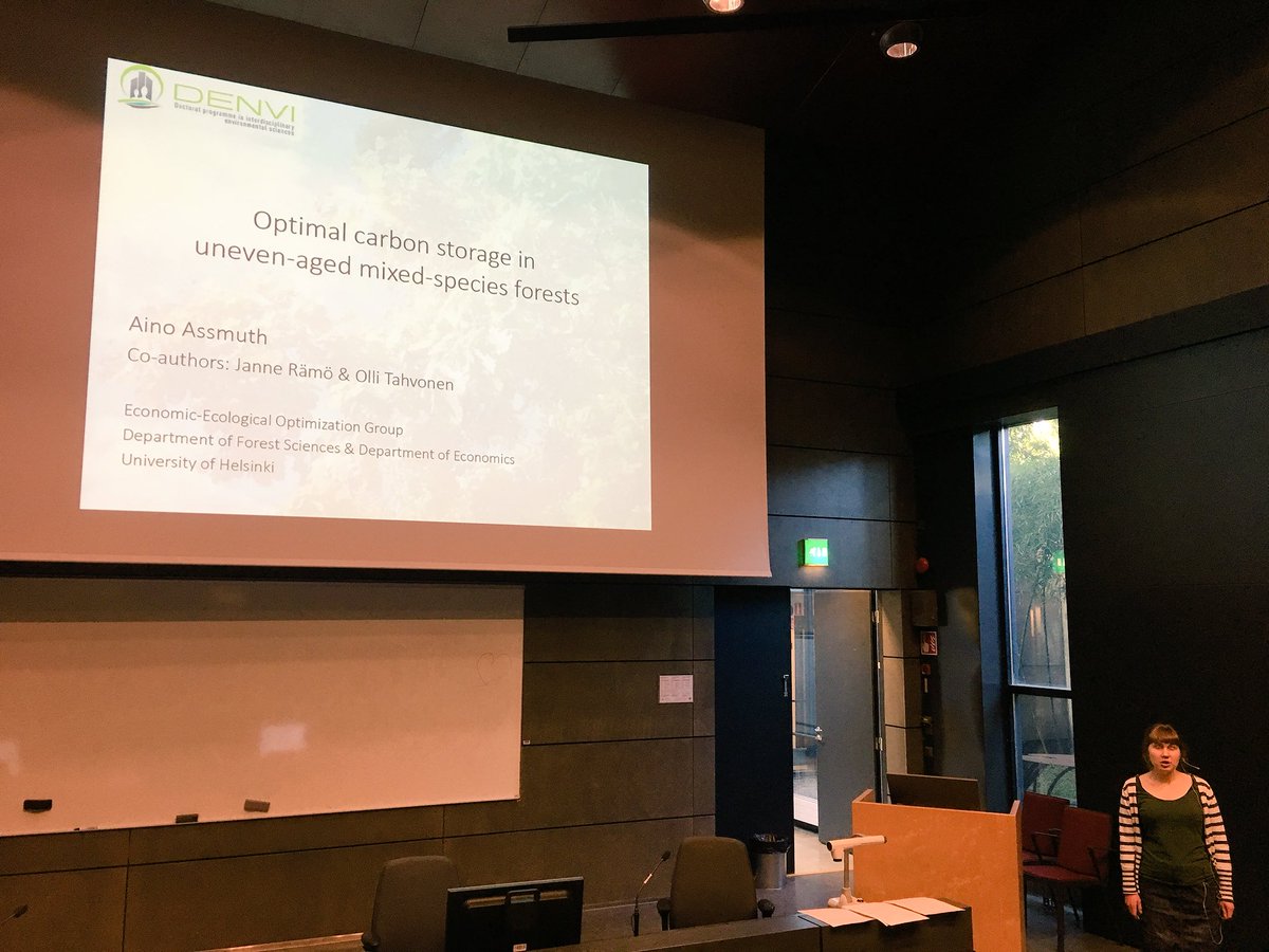 springsymposium's tweet photo. Aino Assmuth is opening our second session today with her presentation about optimal carbon storage in uneven-aged mixed species forests #SpringS18 https://t.co/0jh2oTMUlm